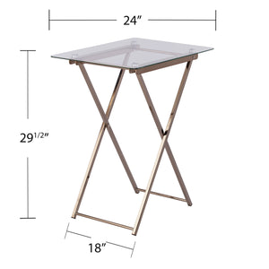 Safavieh Meridino Art Deco Folding Tray Table Tempered Glass Top Iron Frame Living Room Side OC2681