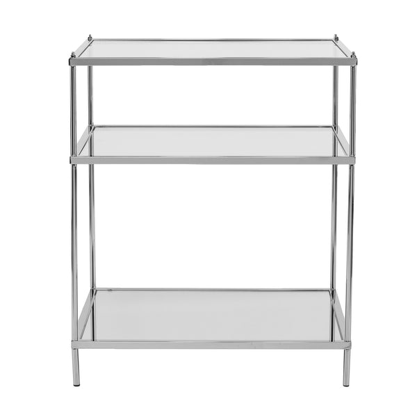 Safavieh Knox Art Deco Mirrored Side Table With Reflective Glass Shelves For Glam Living Spaces CHROME OC5204