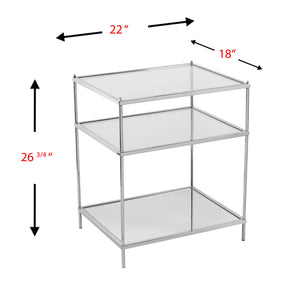Safavieh Knox Art Deco Mirrored Side Table With Reflective Glass Shelves For Glam Living Spaces CHROME OC5204