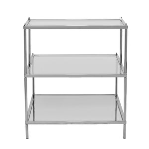Safavieh Knox Glam Mirrored Accent Table With Stair Step Shelves And Drawer For Bedroom Decor CHROME OC5205