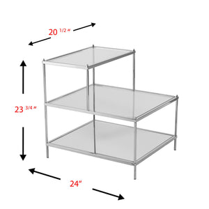 Safavieh Knox Glam Mirrored Accent Table With Stair Step Shelves And Drawer For Bedroom Decor CHROME OC5205