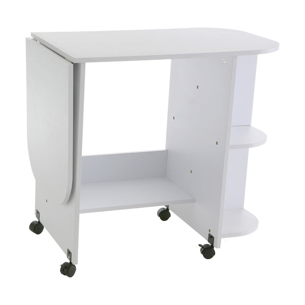 Safavieh Sewing Table With Solid Acacia Top Fold Down Leaf Rolling Casters And Open Storage Shelves OC9665