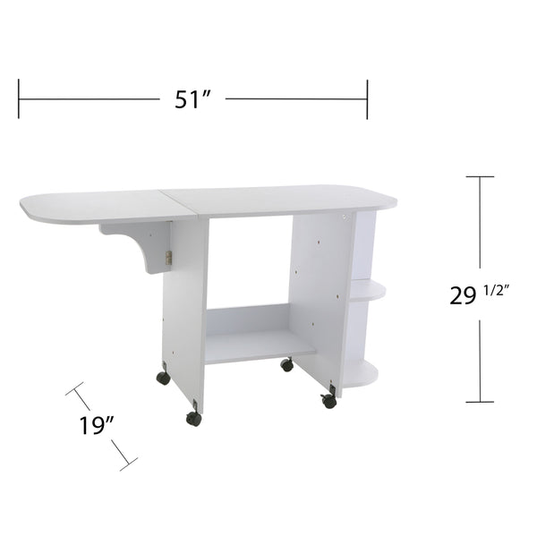 Safavieh Sewing Table With Solid Acacia Top Fold Down Leaf Rolling Casters And Open Storage Shelves OC9665