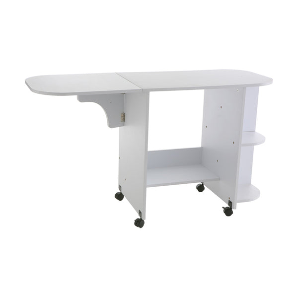 Safavieh Sewing Table With Solid Acacia Top Fold Down Leaf Rolling Casters And Open Storage Shelves OC9665