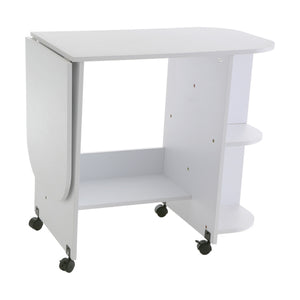 Safavieh Sewing Table With Solid Acacia Top Fold Down Leaf Rolling Casters And Open Storage Shelves OC9665