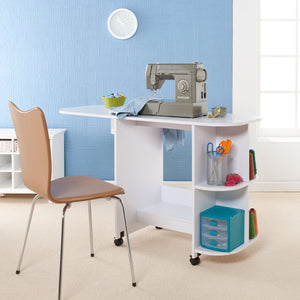 Safavieh Sewing Table With Solid Acacia Top Fold Down Leaf Rolling Casters And Open Storage Shelves OC9665