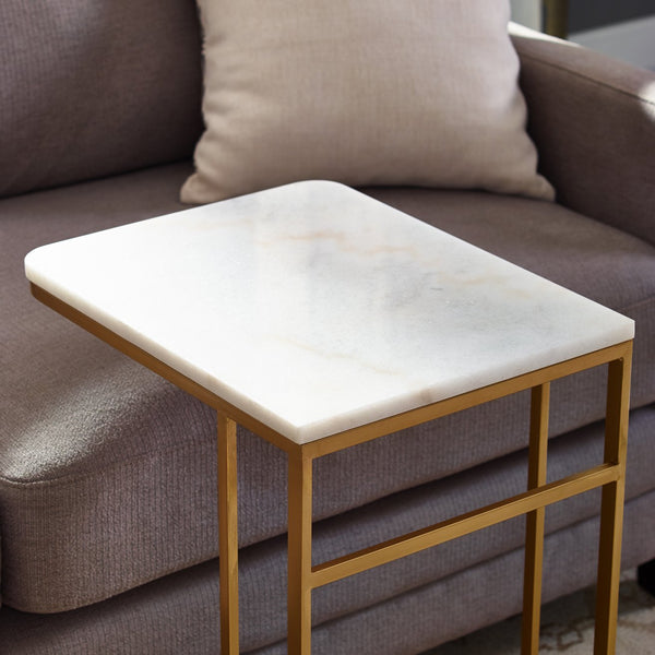 Safavieh Fallon Natural Marble C Table With Gold Iron Frame For Glam Living Room Accent Use OC9837