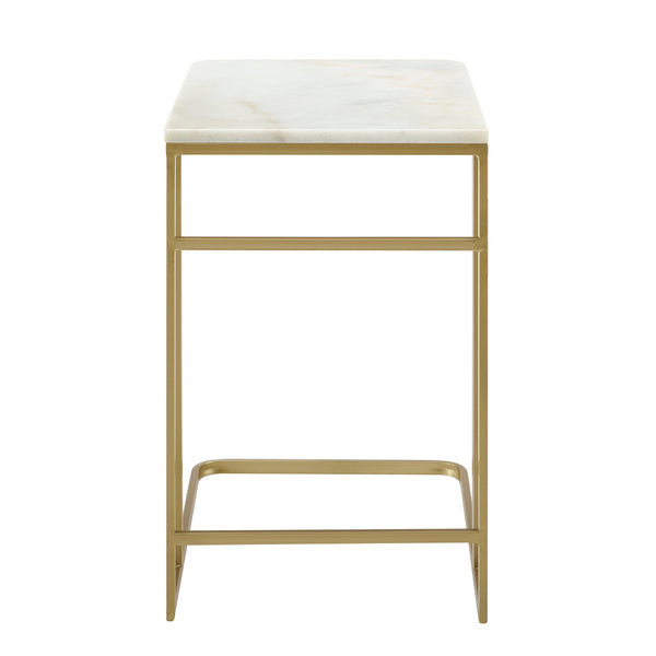 Safavieh Fallon Natural Marble C Table With Gold Iron Frame For Glam Living Room Accent Use OC9837