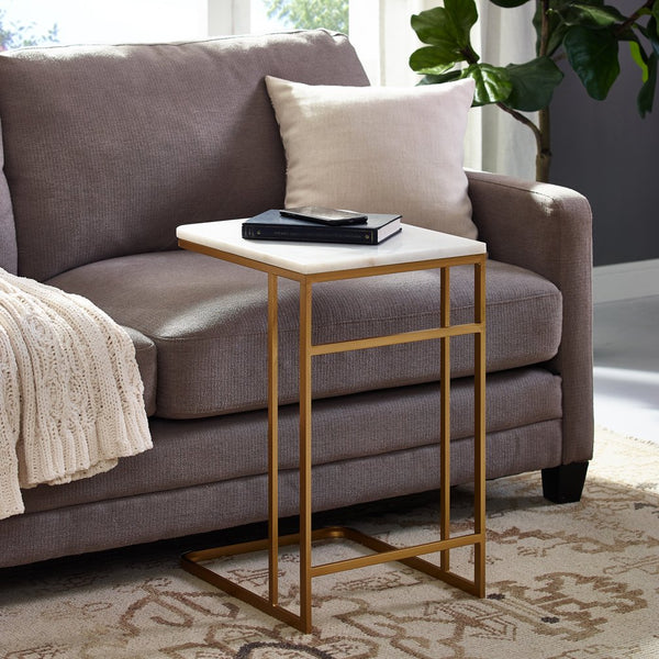 Safavieh Fallon Natural Marble C Table With Gold Iron Frame For Glam Living Room Accent Use OC9837