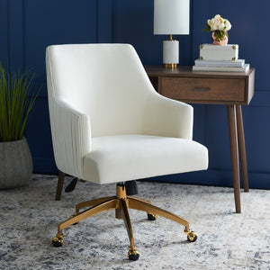 Safavieh Kaisley Puckered Velvet Office Chair - Elegant Cream Upholstery With Gold Base For Stylish Comfort OCH1300A