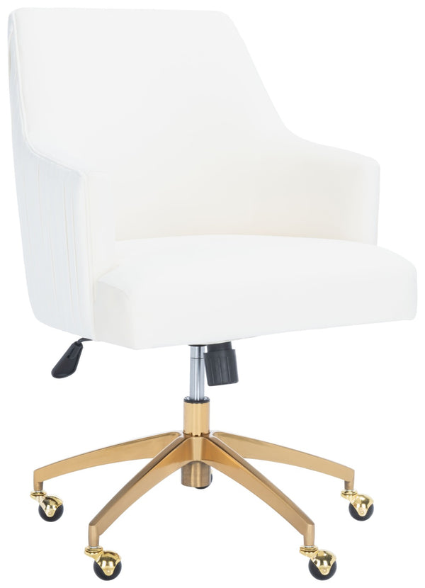 Safavieh Kaisley Puckered Velvet Office Chair - Elegant Cream Upholstery With Gold Base For Stylish Comfort OCH1300A