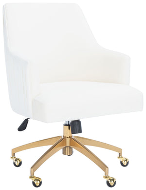 Safavieh Kaisley Puckered Velvet Office Chair - Elegant Cream Upholstery With Gold Base For Stylish Comfort OCH1300A