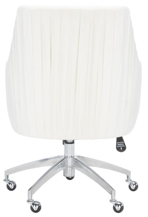 Safavieh Kaisley Elegant Cream Velvet Office Chair With Knife-Edge Pleating And Silver Base For Modern Style OCH1300B