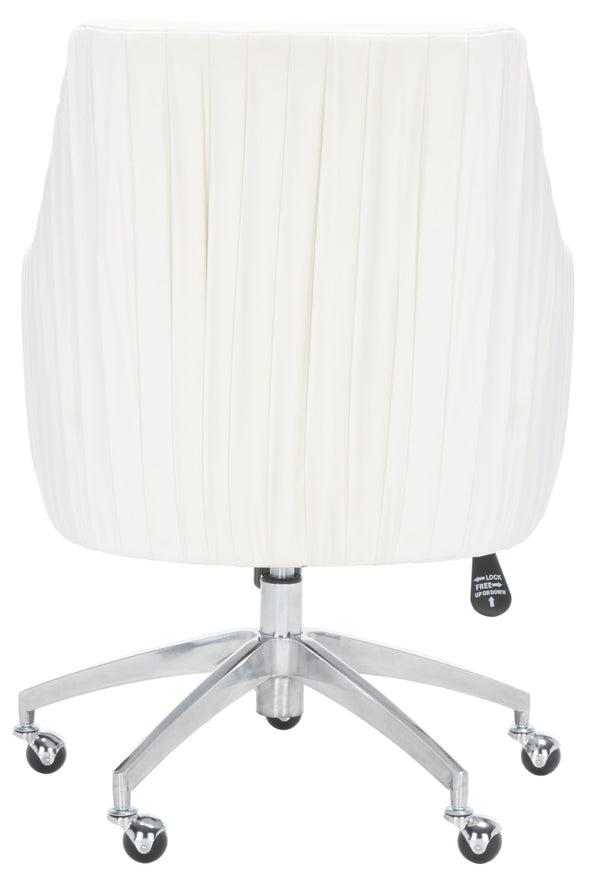 Safavieh Kaisley Elegant Cream Velvet Office Chair With Knife-Edge Pleating And Silver Base For Modern Style OCH1300B