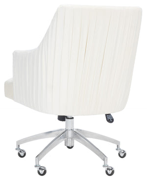 Safavieh Kaisley Elegant Cream Velvet Office Chair With Knife-Edge Pleating And Silver Base For Modern Style OCH1300B