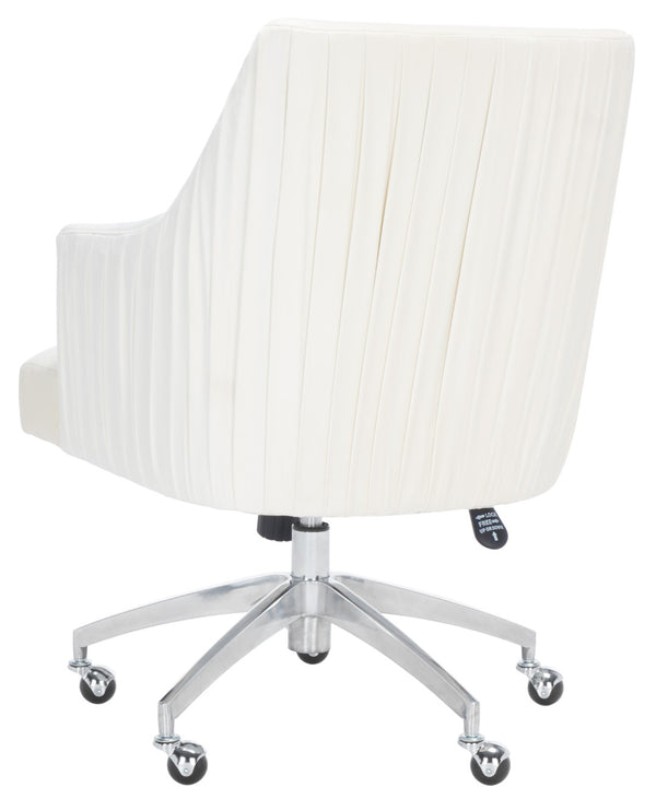 Safavieh Kaisley Elegant Cream Velvet Office Chair With Knife-Edge Pleating And Silver Base For Modern Style OCH1300B