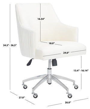 Safavieh Kaisley Elegant Cream Velvet Office Chair With Knife-Edge Pleating And Silver Base For Modern Style OCH1300B