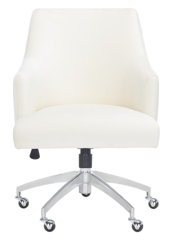 Safavieh Kaisley Elegant Cream Velvet Office Chair With Knife-Edge Pleating And Silver Base For Modern Style OCH1300B