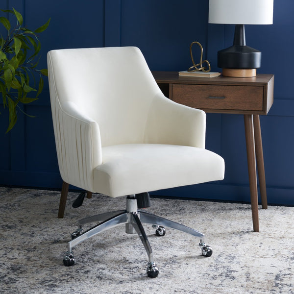 Safavieh Kaisley Elegant Cream Velvet Office Chair With Knife-Edge Pleating And Silver Base For Modern Style OCH1300B
