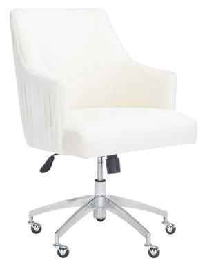 Safavieh Kaisley Elegant Cream Velvet Office Chair With Knife-Edge Pleating And Silver Base For Modern Style OCH1300B
