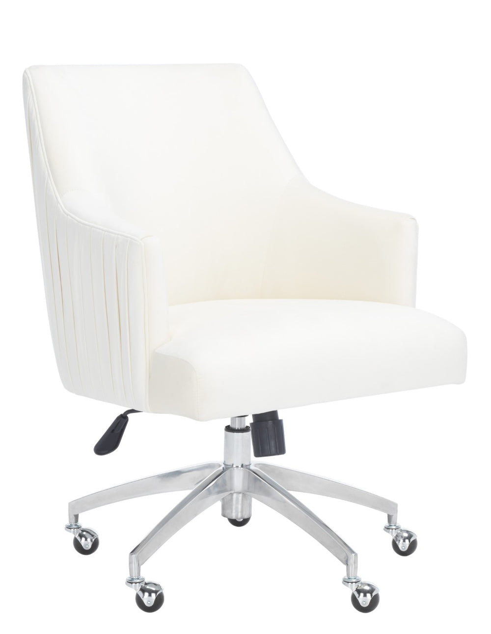 Safavieh Kaisley Elegant Cream Velvet Office Chair With Knife-Edge Pleating And Silver Base For Modern Style OCH1300B