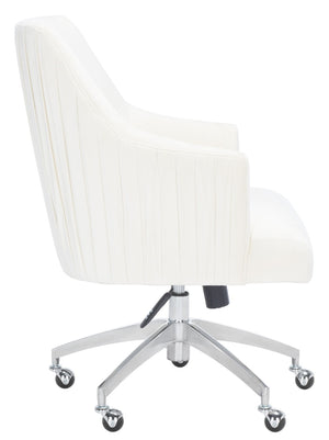 Safavieh Kaisley Elegant Cream Velvet Office Chair With Knife-Edge Pleating And Silver Base For Modern Style OCH1300B