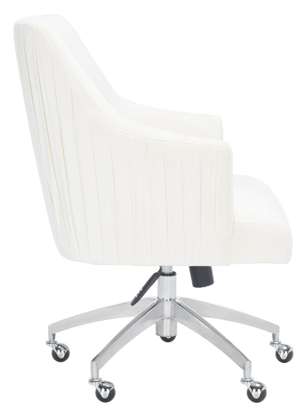 Safavieh Kaisley Elegant Cream Velvet Office Chair With Knife-Edge Pleating And Silver Base For Modern Style OCH1300B