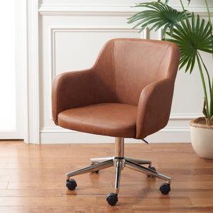 Safavieh Kains Swivel Office Chair - Modern Ergonomic Design With Soft Upholstery For Ultimate Comfort And Style Cognac / Chrome OCH2000B