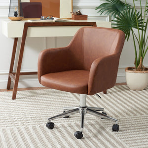 Safavieh Kains Swivel Office Chair - Modern Ergonomic Design With Soft Upholstery For Ultimate Comfort And Style Cognac / Chrome OCH2000B