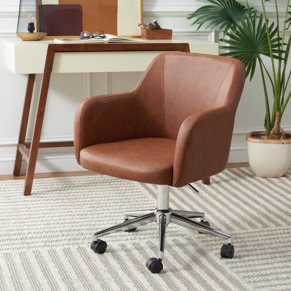 Safavieh Kains Swivel Office Chair - Modern Ergonomic Design With Soft Upholstery For Ultimate Comfort And Style Cognac / Chrome OCH2000B
