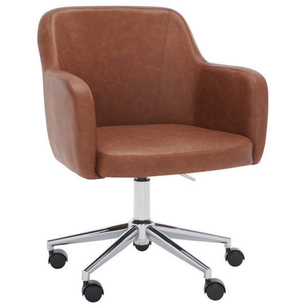 Safavieh Kains Swivel Office Chair - Modern Ergonomic Design With Soft Upholstery For Ultimate Comfort And Style Cognac / Chrome OCH2000B
