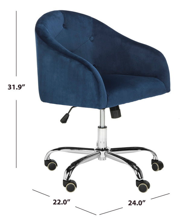 Safavieh Amy Navy Velvet Swivel Office Chair With Chrome Legs - Modern Belgian Design For Stylish Comfort OCH4500B