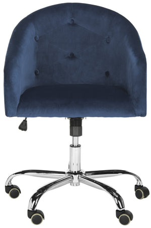 Safavieh Amy Navy Velvet Swivel Office Chair With Chrome Legs - Modern Belgian Design For Stylish Comfort OCH4500B