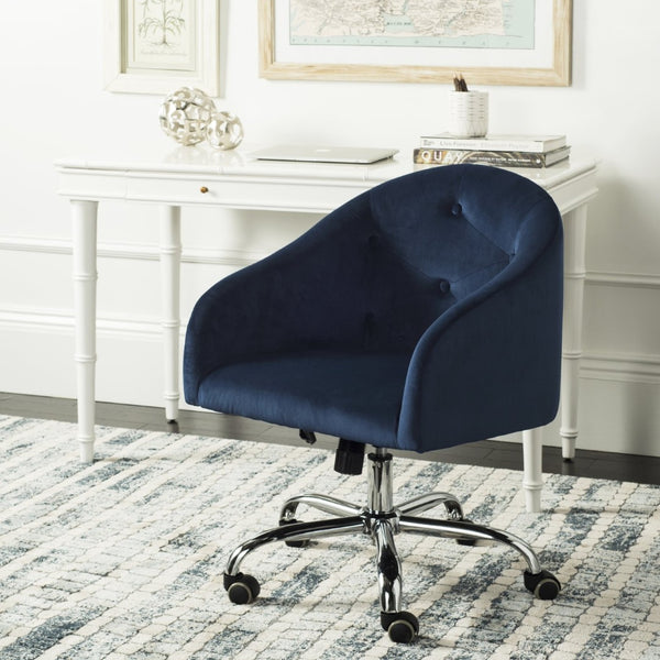 Safavieh Amy Navy Velvet Swivel Office Chair With Chrome Legs - Modern Belgian Design For Stylish Comfort OCH4500B