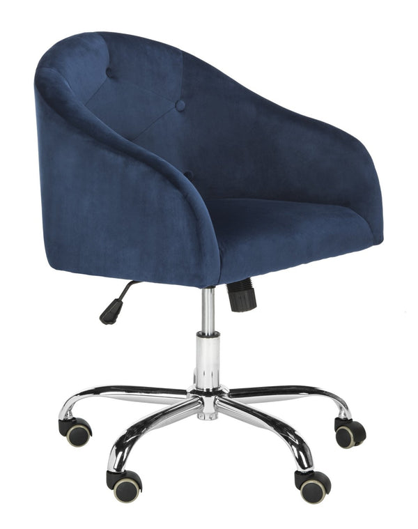 Safavieh Amy Navy Velvet Swivel Office Chair With Chrome Legs - Modern Belgian Design For Stylish Comfort OCH4500B