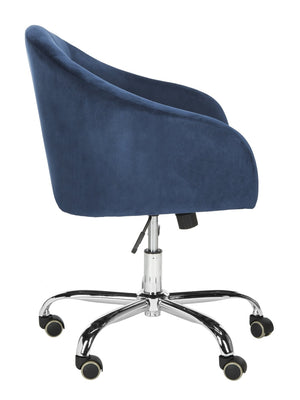 Safavieh Amy Navy Velvet Swivel Office Chair With Chrome Legs - Modern Belgian Design For Stylish Comfort OCH4500B