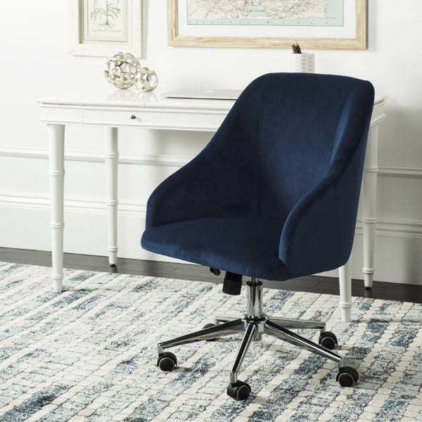 Safavieh Adrienne Linen Swivel Office Chair - Stylish Comfort With Modern Legs For Your Home Workspace Upgrade Navy / Chrome OCH4501B