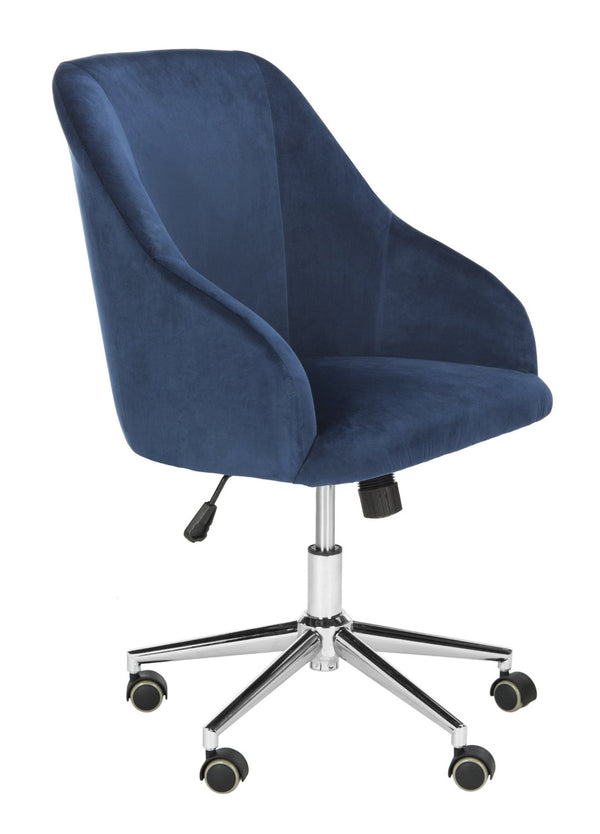 Safavieh Adrienne Linen Swivel Office Chair - Stylish Comfort With Modern Legs For Your Home Workspace Upgrade Navy / Chrome OCH4501B