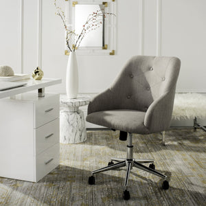 Safavieh Evelynn Stylish Tufted Velvet Swivel Office Chair With Sleek Chrome Legs For Modern Workspaces Grey / Chrome OCH4502A