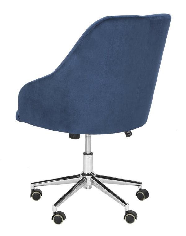 Safavieh Evelynn Stylish Tufted Velvet Swivel Office Chair With Sleek Chrome Legs For Modern Workspaces Navy / Chrome OCH4502B