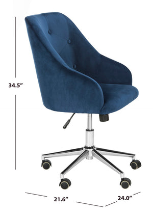 Safavieh Evelynn Stylish Tufted Velvet Swivel Office Chair With Sleek Chrome Legs For Modern Workspaces Navy / Chrome OCH4502B