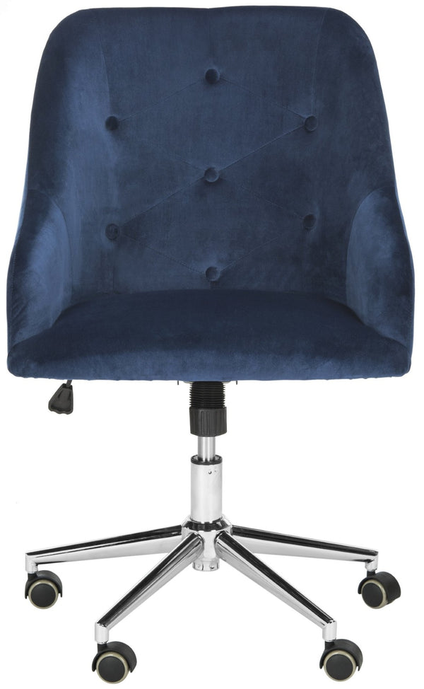 Safavieh Evelynn Stylish Tufted Velvet Swivel Office Chair With Sleek Chrome Legs For Modern Workspaces Navy / Chrome OCH4502B