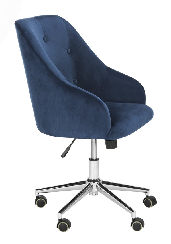 Safavieh Evelynn Stylish Tufted Velvet Swivel Office Chair With Sleek Chrome Legs For Modern Workspaces Navy / Chrome OCH4502B