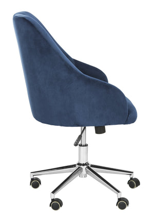 Safavieh Evelynn Stylish Tufted Velvet Swivel Office Chair With Sleek Chrome Legs For Modern Workspaces Navy / Chrome OCH4502B
