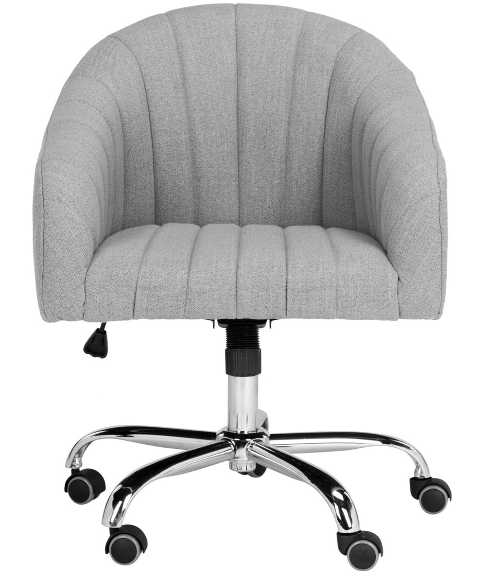 Safavieh Themis Elegant Grey Linen Swivel Office Chair With Chrome Base | Stylish Ergonomic Design For Comfort OCH4503A