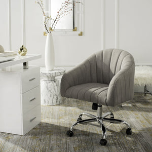 Safavieh Themis Elegant Grey Linen Swivel Office Chair With Chrome Base | Stylish Ergonomic Design For Comfort OCH4503A