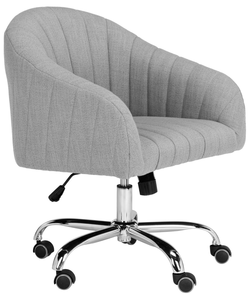 Safavieh Themis Elegant Grey Linen Swivel Office Chair With Chrome Base | Stylish Ergonomic Design For Comfort OCH4503A