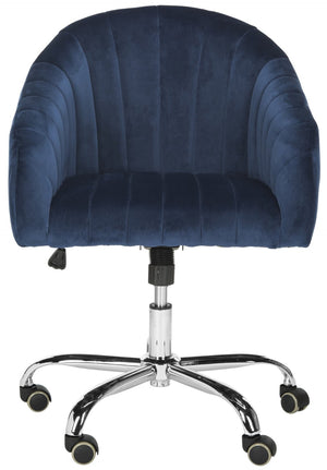 Safavieh Themis Velvet Chrome Leg Swivel Office Chair – Elegant Navy Upholstery With Ergonomic Design & Mobility OCH4503B