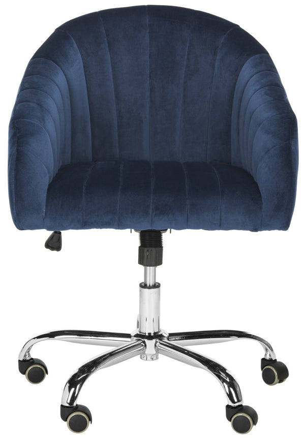Safavieh Themis Velvet Chrome Leg Swivel Office Chair – Elegant Navy Upholstery With Ergonomic Design & Mobility OCH4503B