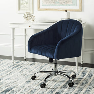 Safavieh Themis Velvet Chrome Leg Swivel Office Chair – Elegant Navy Upholstery With Ergonomic Design & Mobility OCH4503B